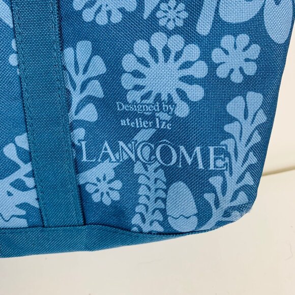 Lancome Blue Floral Canvas Tote Bag Eiffel Tower Print Paris Market Reusable - Picture 3 of 12